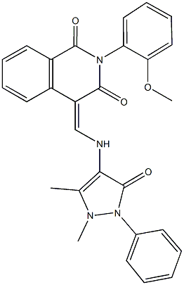 4-{[(1,5-dimethyl-3-oxo-2-phenyl-2,3-dihydro-1H-pyrazol-4-yl)amino]methylene}-2-(2-methoxyphenyl)-1,3(2H,4H)-isoquinolinedione Struktur