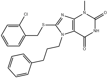 8-{[(2-chlorophenyl)methyl]sulfanyl}-3-methyl-7-(3-phenylpropyl)-3,7-dihydro-1H-purine-2,6-dione Struktur