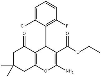 ethyl 2-amino-4-(2-chloro-6-fluorophenyl)-7,7-dimethyl-5-oxo-5,6,7,8-tetrahydro-4H-chromene-3-carboxylate Struktur