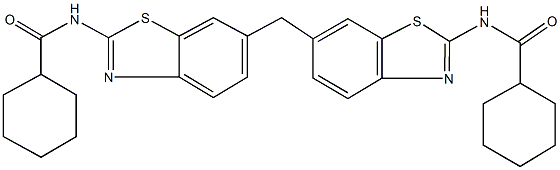 N-[6-({2-[(cyclohexylcarbonyl)amino]-1,3-benzothiazol-6-yl}methyl)-1,3-benzothiazol-2-yl]cyclohexanecarboxamide Struktur