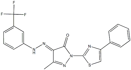 3-methyl-1-(4-phenyl-1,3-thiazol-2-yl)-1H-pyrazole-4,5-dione 4-{[3-(trifluoromethyl)phenyl]hydrazone} Struktur