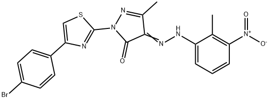 1-[4-(4-bromophenyl)-1,3-thiazol-2-yl]-3-methyl-1H-pyrazole-4,5-dione 4-({3-nitro-2-methylphenyl}hydrazone) Struktur