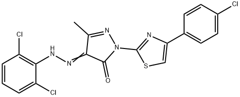 1-[4-(4-chlorophenyl)-1,3-thiazol-2-yl]-3-methyl-1H-pyrazole-4,5-dione 4-[(2,6-dichlorophenyl)hydrazone] Struktur