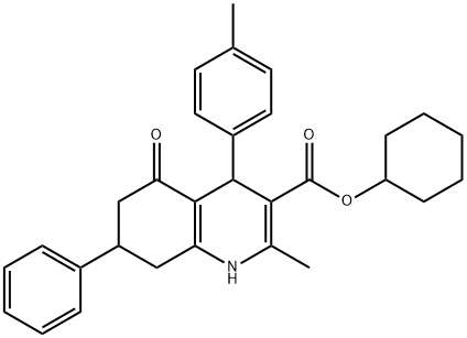 cyclohexyl 2-methyl-4-(4-methylphenyl)-5-oxo-7-phenyl-1,4,5,6,7,8-hexahydroquinoline-3-carboxylate Struktur