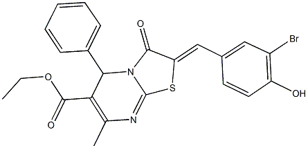 ethyl 2-(3-bromo-4-hydroxybenzylidene)-7-methyl-3-oxo-5-phenyl-2,3-dihydro-5H-[1,3]thiazolo[3,2-a]pyrimidine-6-carboxylate Struktur