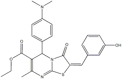 ethyl 5-[4-(dimethylamino)phenyl]-2-(3-hydroxybenzylidene)-7-methyl-3-oxo-2,3-dihydro-5H-[1,3]thiazolo[3,2-a]pyrimidine-6-carboxylate Struktur