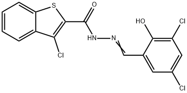 3-chloro-N'-(3,5-dichloro-2-hydroxybenzylidene)-1-benzothiophene-2-carbohydrazide Struktur