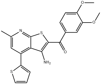 [3-amino-6-methyl-4-(2-thienyl)thieno[2,3-b]pyridin-2-yl](3,4-dimethoxyphenyl)methanone Struktur