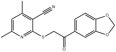 2-{[2-(1,3-benzodioxol-5-yl)-2-oxoethyl]sulfanyl}-4,6-dimethylnicotinonitrile Struktur