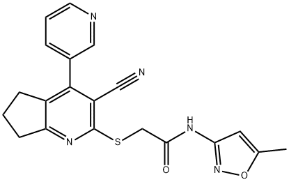 2-{[3-cyano-4-(3-pyridinyl)-6,7-dihydro-5H-cyclopenta[b]pyridin-2-yl]sulfanyl}-N-(5-methyl-3-isoxazolyl)acetamide Struktur