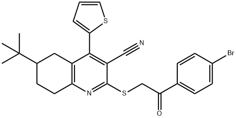 2-{[2-(4-bromophenyl)-2-oxoethyl]sulfanyl}-6-tert-butyl-4-(2-thienyl)-5,6,7,8-tetrahydro-3-quinolinecarbonitrile Struktur