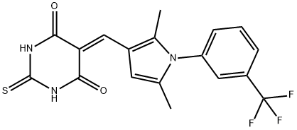 5-({2,5-dimethyl-1-[3-(trifluoromethyl)phenyl]-1H-pyrrol-3-yl}methylene)-2-thioxodihydro-4,6(1H,5H)-pyrimidinedione Struktur