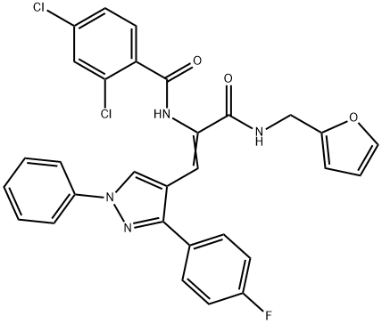 2,4-dichloro-N-(2-[3-(4-fluorophenyl)-1-phenyl-1H-pyrazol-4-yl]-1-{[(2-furylmethyl)amino]carbonyl}vinyl)benzamide Struktur