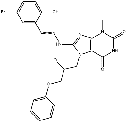 5-bromo-2-hydroxybenzaldehyde [7-(2-hydroxy-3-phenoxypropyl)-3-methyl-2,6-dioxo-2,3,6,7-tetrahydro-1H-purin-8-yl]hydrazone Struktur