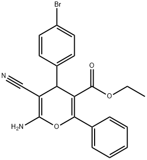 ethyl 6-amino-4-(4-bromophenyl)-5-cyano-2-phenyl-4H-pyran-3-carboxylate Struktur