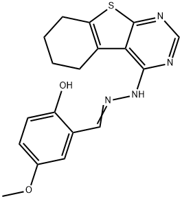 2-hydroxy-5-methoxybenzaldehyde 5,6,7,8-tetrahydro[1]benzothieno[2,3-d]pyrimidin-4-ylhydrazone Struktur