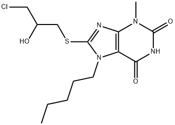 8-[(3-chloro-2-hydroxypropyl)sulfanyl]-3-methyl-7-pentyl-3,7-dihydro-1H-purine-2,6-dione Struktur