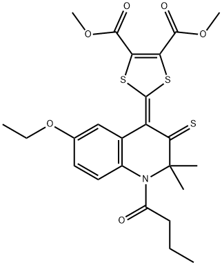 dimethyl 2-(1-butyryl-6-ethoxy-2,2-dimethyl-3-thioxo-2,3-dihydroquinolin-4(1H)-ylidene)-1,3-dithiole-4,5-dicarboxylate Struktur