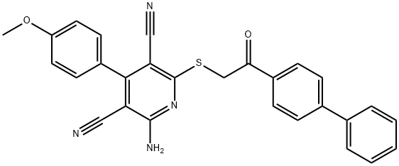 2-amino-6-[(2-[1,1'-biphenyl]-4-yl-2-oxoethyl)sulfanyl]-4-(4-methoxyphenyl)-3,5-pyridinedicarbonitrile Struktur