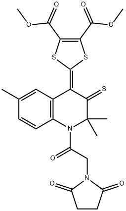 dimethyl 2-(1-[(2,5-dioxo-1-pyrrolidinyl)acetyl]-2,2,6-trimethyl-3-thioxo-2,3-dihydro-4(1H)-quinolinylidene)-1,3-dithiole-4,5-dicarboxylate Struktur