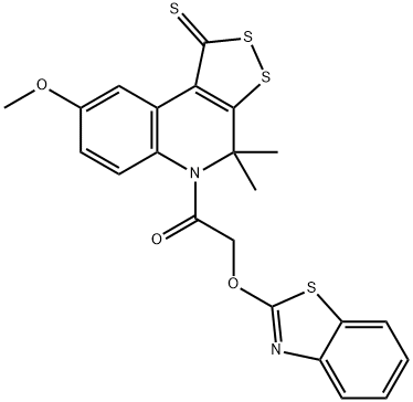 5-[(1,3-benzothiazol-2-yloxy)acetyl]-8-methoxy-4,4-dimethyl-4,5-dihydro-1H-[1,2]dithiolo[3,4-c]quinoline-1-thione Struktur