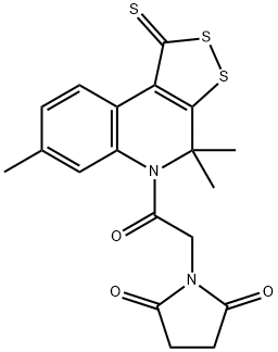 1-[2-oxo-2-(4,4,7-trimethyl-1-thioxo-1,4-dihydro-5H-[1,2]dithiolo[3,4-c]quinolin-5-yl)ethyl]-2,5-pyrrolidinedione Struktur