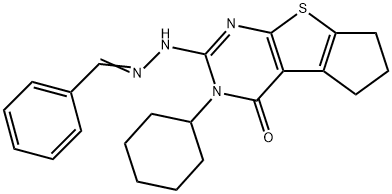 benzaldehyde (3-cyclohexyl-4-oxo-3,5,6,7-tetrahydro-4H-cyclopenta[4,5]thieno[2,3-d]pyrimidin-2-yl)hydrazone Struktur