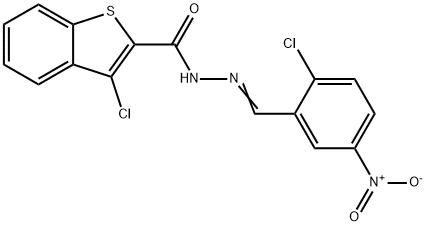 3-chloro-N'-{2-chloro-5-nitrobenzylidene}-1-benzothiophene-2-carbohydrazide Struktur