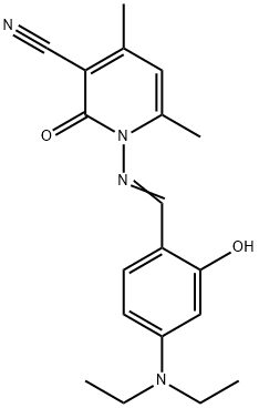 1-{[4-(diethylamino)-2-hydroxybenzylidene]amino}-4,6-dimethyl-2-oxo-1,2-dihydro-3-pyridinecarbonitrile Struktur