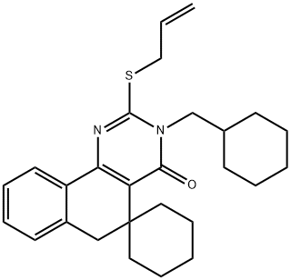 2-(allylsulfanyl)-3-(cyclohexylmethyl)-5,6-dihydrospiro(benzo[h]quinazoline-5,1'-cyclohexane)-4(3H)-one Struktur