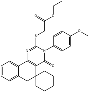 ethyl {[3-(4-methoxyphenyl)-4-oxo-3,4,5,6-tetrahydrospiro(benzo[h]quinazoline-5,1'-cyclohexane)-2-yl]sulfanyl}acetate Struktur