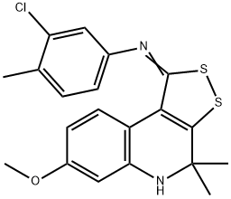 3-chloro-N-(7-methoxy-4,4-dimethyl-4,5-dihydro-1H-[1,2]dithiolo[3,4-c]quinolin-1-ylidene)-4-methylaniline Struktur