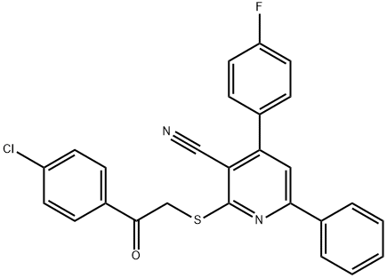 2-{[2-(4-chlorophenyl)-2-oxoethyl]sulfanyl}-4-(4-fluorophenyl)-6-phenylnicotinonitrile Struktur