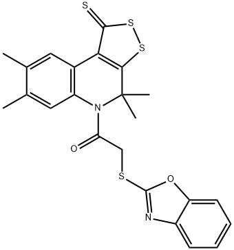 5-[(1,3-benzoxazol-2-ylsulfanyl)acetyl]-4,4,7,8-tetramethyl-4,5-dihydro-1H-[1,2]dithiolo[3,4-c]quinoline-1-thione Struktur