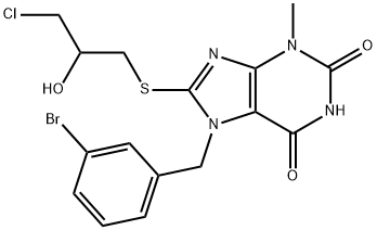 7-(3-bromobenzyl)-8-[(3-chloro-2-hydroxypropyl)sulfanyl]-3-methyl-3,7-dihydro-1H-purine-2,6-dione Struktur