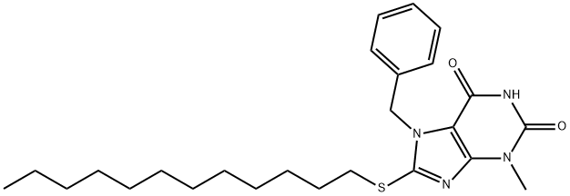 7-benzyl-8-(dodecylsulfanyl)-3-methyl-3,7-dihydro-1H-purine-2,6-dione Struktur