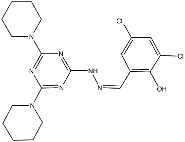 3,5-dichloro-2-hydroxybenzaldehyde [4,6-di(1-piperidinyl)-1,3,5-triazin-2-yl]hydrazone Struktur