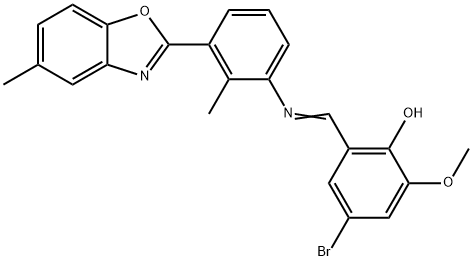 4-bromo-2-methoxy-6-({[2-methyl-3-(5-methyl-1,3-benzoxazol-2-yl)phenyl]imino}methyl)phenol Struktur