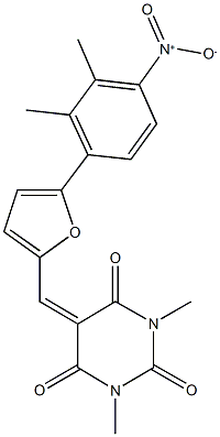 5-[(5-{4-nitro-2,3-dimethylphenyl}-2-furyl)methylene]-1,3-dimethyl-2,4,6(1H,3H,5H)-pyrimidinetrione Struktur