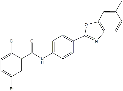 5-bromo-2-chloro-N-[4-(6-methyl-1,3-benzoxazol-2-yl)phenyl]benzamide Struktur