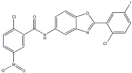 2-chloro-N-[2-(2-chloro-5-iodophenyl)-1,3-benzoxazol-5-yl]-5-nitrobenzamide Struktur