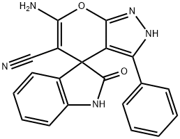 6-amino-2'-oxo-3-phenyl-1,1',3',4-tetrahydrospiro(pyrano[2,3-c]pyrazole-4,3'-[2'H]-indole)-5-carbonitrile Struktur