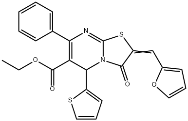 ethyl 2-(2-furylmethylene)-3-oxo-7-phenyl-5-(2-thienyl)-2,3-dihydro-5H-[1,3]thiazolo[3,2-a]pyrimidine-6-carboxylate Struktur