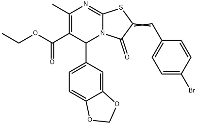 ethyl 5-(1,3-benzodioxol-5-yl)-2-(4-bromobenzylidene)-7-methyl-3-oxo-2,3-dihydro-5H-[1,3]thiazolo[3,2-a]pyrimidine-6-carboxylate Struktur