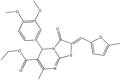 ethyl 5-(3,4-dimethoxyphenyl)-7-methyl-2-[(5-methyl-2-furyl)methylene]-3-oxo-2,3-dihydro-5H-[1,3]thiazolo[3,2-a]pyrimidine-6-carboxylate Struktur