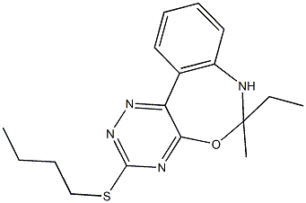 3-(butylsulfanyl)-6-ethyl-6-methyl-6,7-dihydro[1,2,4]triazino[5,6-d][3,1]benzoxazepine Struktur