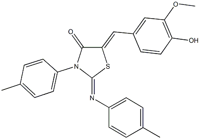 5-(4-hydroxy-3-methoxybenzylidene)-3-(4-methylphenyl)-2-[(4-methylphenyl)imino]-1,3-thiazolidin-4-one Struktur