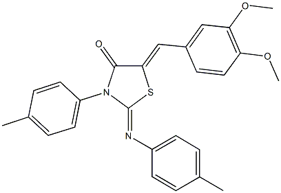 5-(3,4-dimethoxybenzylidene)-3-(4-methylphenyl)-2-[(4-methylphenyl)imino]-1,3-thiazolidin-4-one Struktur