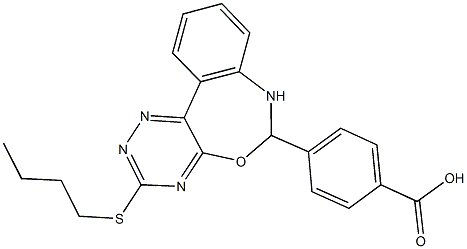 4-[3-(butylsulfanyl)-6,7-dihydro[1,2,4]triazino[5,6-d][3,1]benzoxazepin-6-yl]benzoic acid Struktur