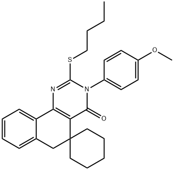 2-(butylsulfanyl)-3-(4-methoxyphenyl)-5,6-dihydrospiro(benzo[h]quinazoline-5,1'-cyclohexane)-4(3H)-one Struktur